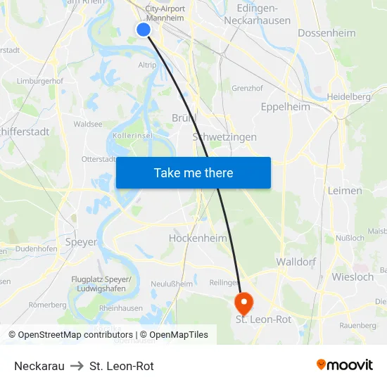 Neckarau to St. Leon-Rot map