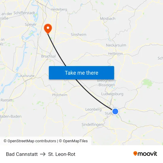 Bad Cannstatt to St. Leon-Rot map