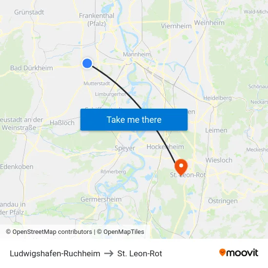 Ludwigshafen-Ruchheim to St. Leon-Rot map