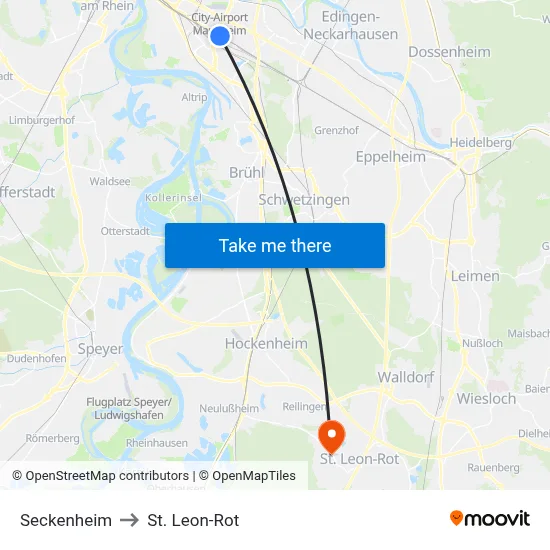 Seckenheim to St. Leon-Rot map