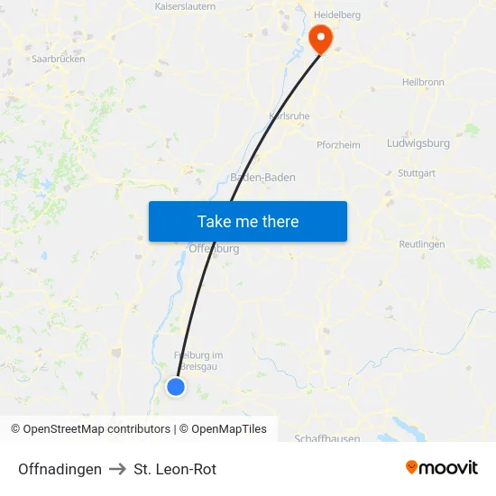 Offnadingen to St. Leon-Rot map