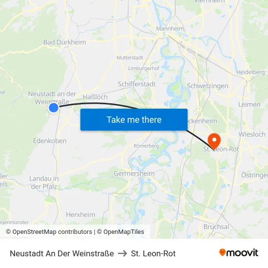 Neustadt An Der Weinstraße to St. Leon-Rot map
