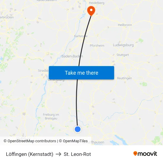 Löffingen (Kernstadt) to St. Leon-Rot map