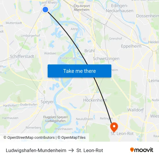 Ludwigshafen-Mundenheim to St. Leon-Rot map