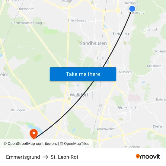 Emmertsgrund to St. Leon-Rot map