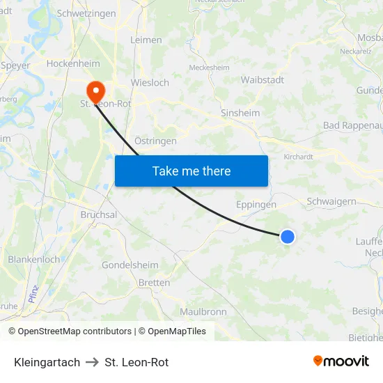 Kleingartach to St. Leon-Rot map
