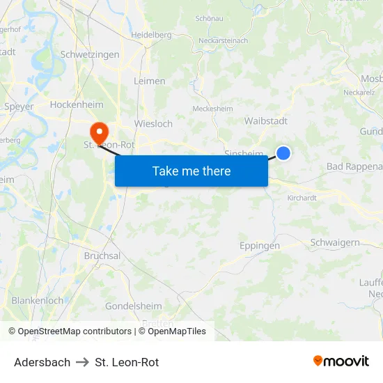 Adersbach to St. Leon-Rot map
