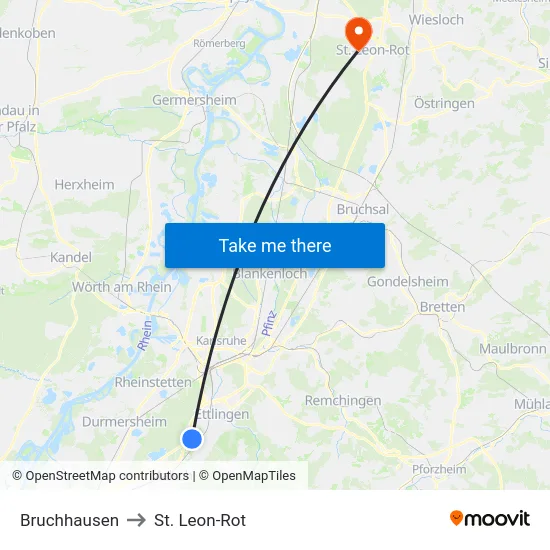 Bruchhausen to St. Leon-Rot map