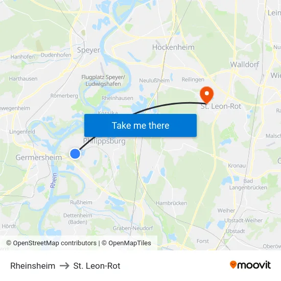 Rheinsheim to St. Leon-Rot map