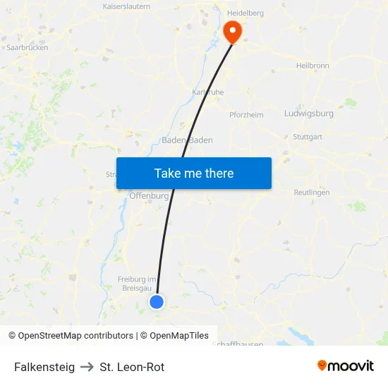 Falkensteig to St. Leon-Rot map