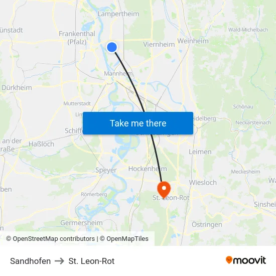 Sandhofen to St. Leon-Rot map