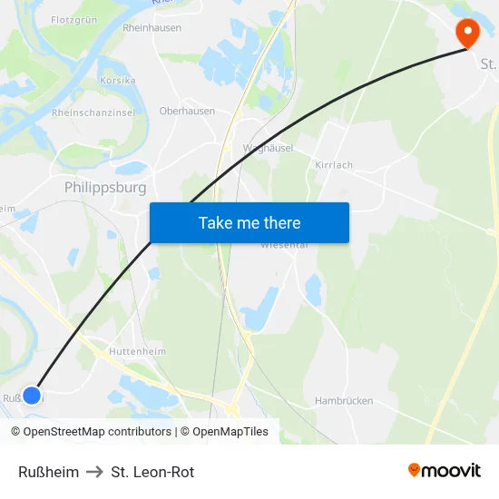 Rußheim to St. Leon-Rot map