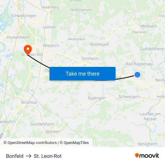 Bonfeld to St. Leon-Rot map