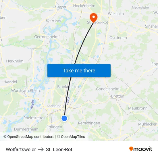 Wolfartsweier to St. Leon-Rot map