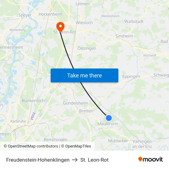 Freudenstein-Hohenklingen to St. Leon-Rot map