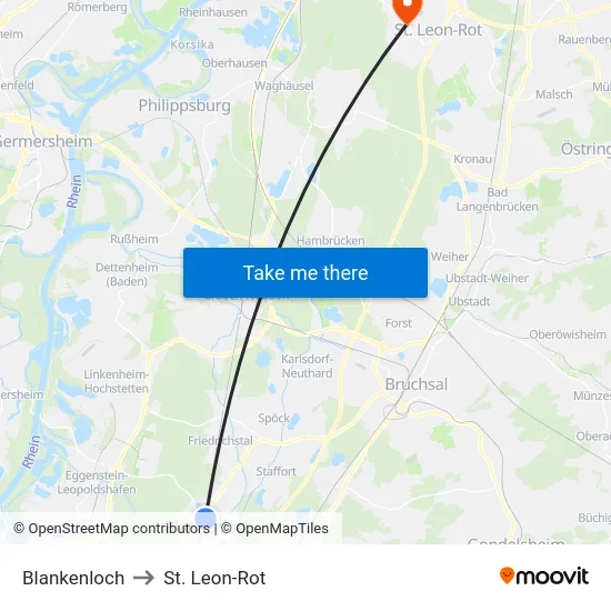 Blankenloch to St. Leon-Rot map