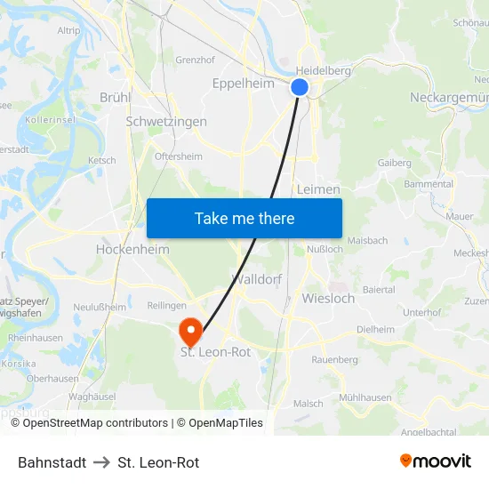 Bahnstadt to St. Leon-Rot map