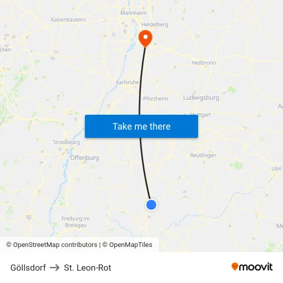 Göllsdorf to St. Leon-Rot map