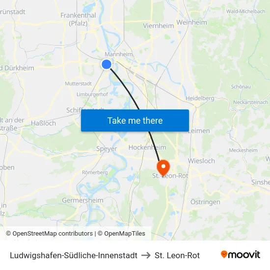 Ludwigshafen-Südliche-Innenstadt to St. Leon-Rot map
