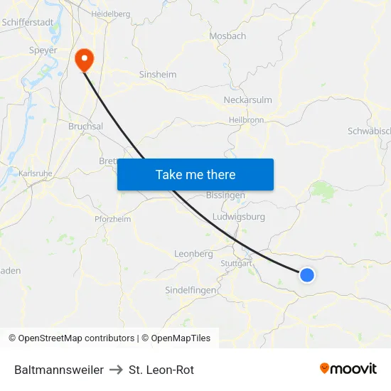 Baltmannsweiler to St. Leon-Rot map