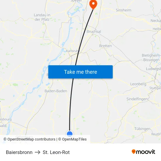 Baiersbronn to St. Leon-Rot map