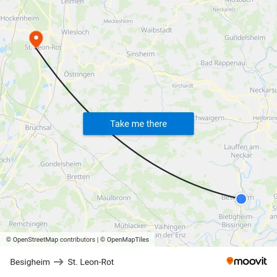 Besigheim to St. Leon-Rot map