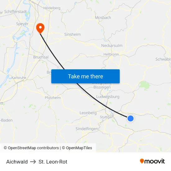 Aichwald to St. Leon-Rot map