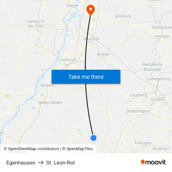Egenhausen to St. Leon-Rot map