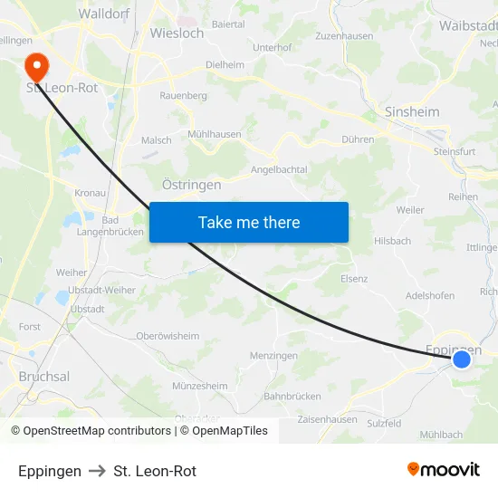 Eppingen to St. Leon-Rot map