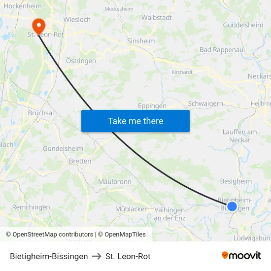 Bietigheim-Bissingen to St. Leon-Rot map