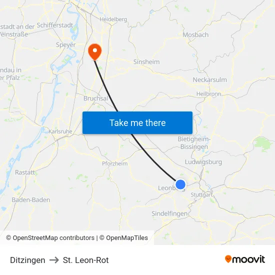 Ditzingen to St. Leon-Rot map