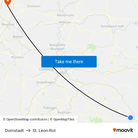 Dornstadt to St. Leon-Rot map