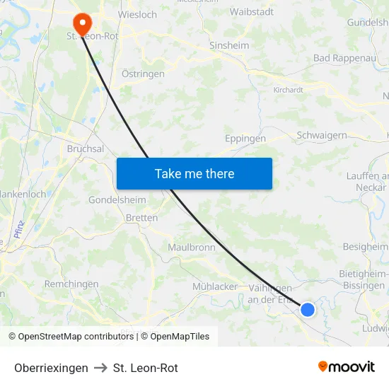 Oberriexingen to St. Leon-Rot map