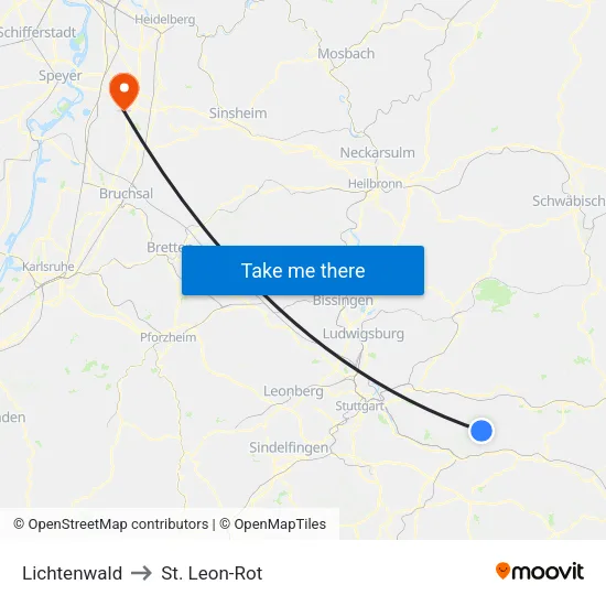 Lichtenwald to St. Leon-Rot map