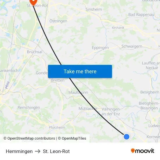 Hemmingen to St. Leon-Rot map