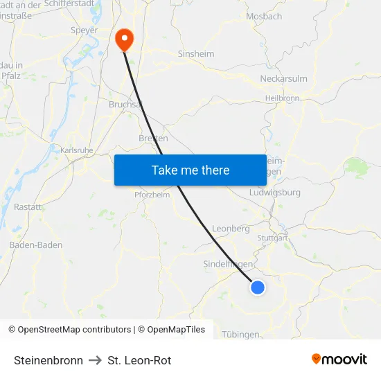 Steinenbronn to St. Leon-Rot map