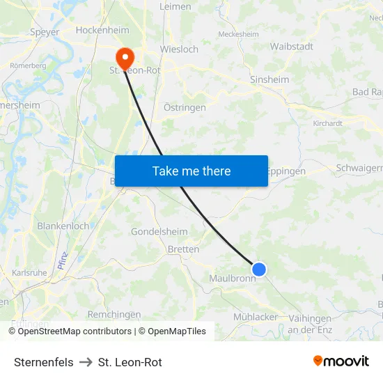 Sternenfels to St. Leon-Rot map