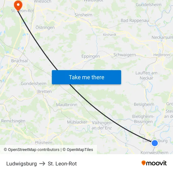 Ludwigsburg to St. Leon-Rot map