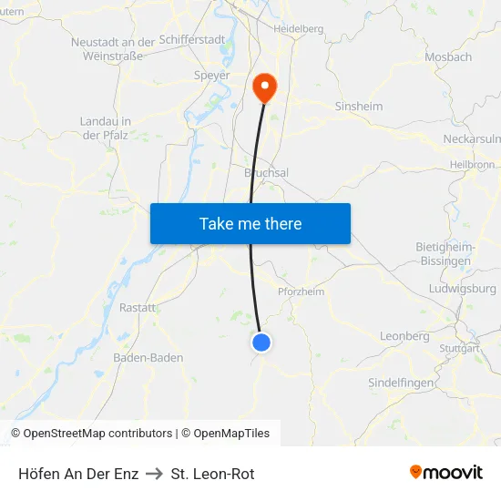 Höfen An Der Enz to St. Leon-Rot map