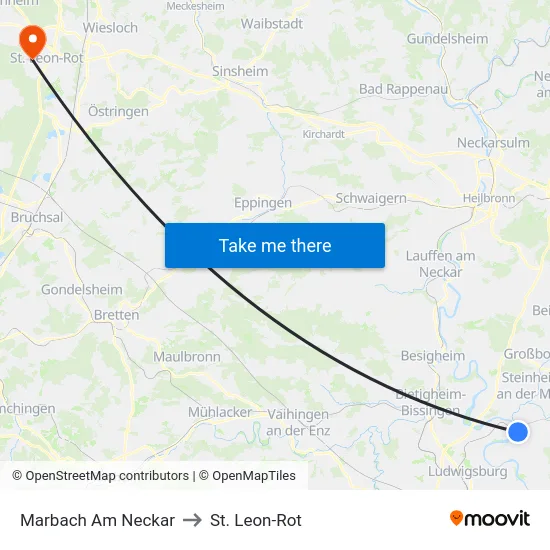 Marbach Am Neckar to St. Leon-Rot map