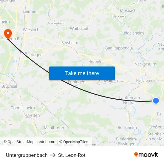Untergruppenbach to St. Leon-Rot map