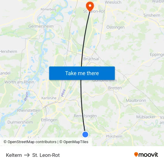 Keltern to St. Leon-Rot map