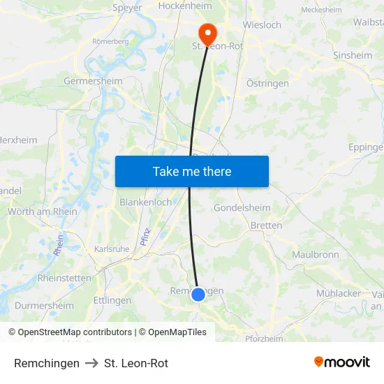 Remchingen to St. Leon-Rot map