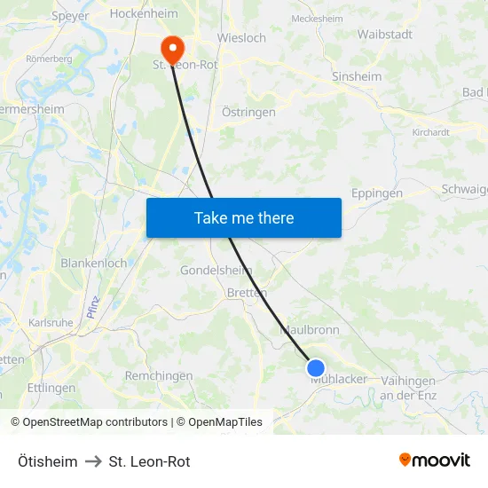 Ötisheim to St. Leon-Rot map