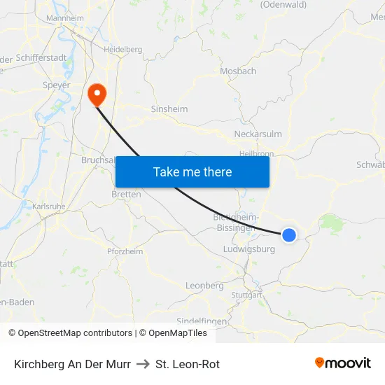 Kirchberg An Der Murr to St. Leon-Rot map