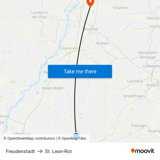 Freudenstadt to St. Leon-Rot map