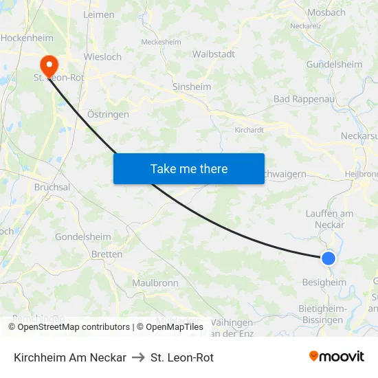 Kirchheim Am Neckar to St. Leon-Rot map
