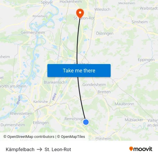 Kämpfelbach to St. Leon-Rot map