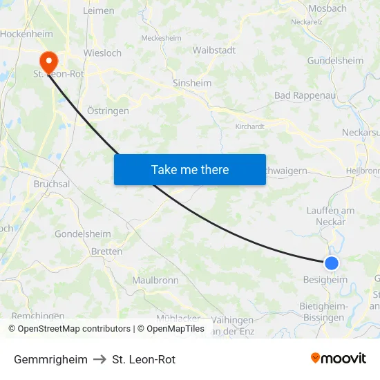 Gemmrigheim to St. Leon-Rot map