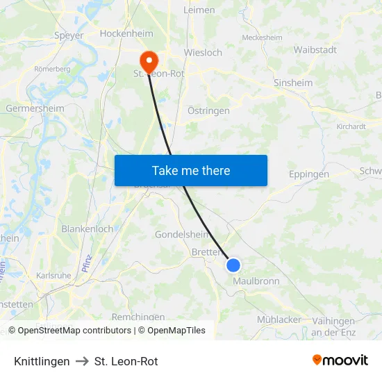 Knittlingen to St. Leon-Rot map